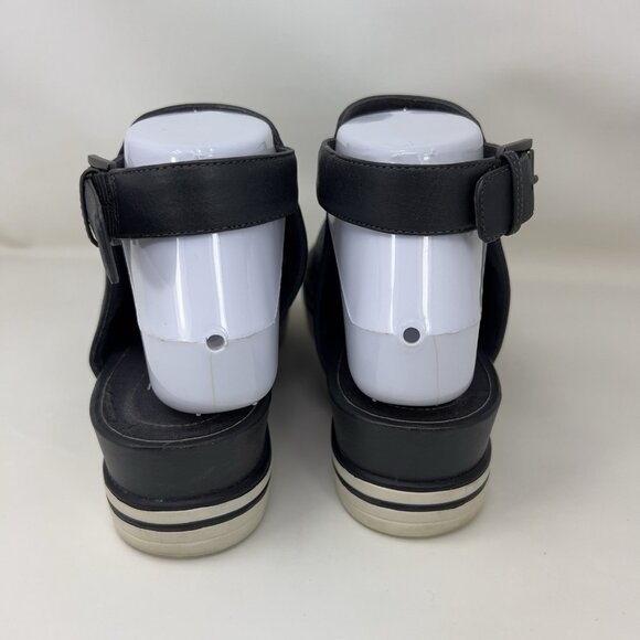 Eileen Fisher Snug Stretch Peep Toe Leather Bootie Sandals Black Women’s Size 8 - Picture 4 of 8